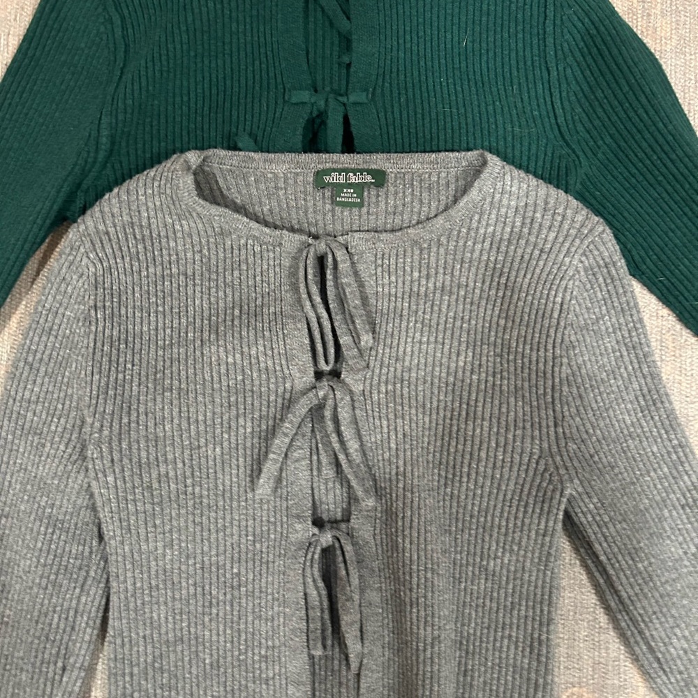 Green and Gray Ribbed Cardigans - Picture 2 of 3